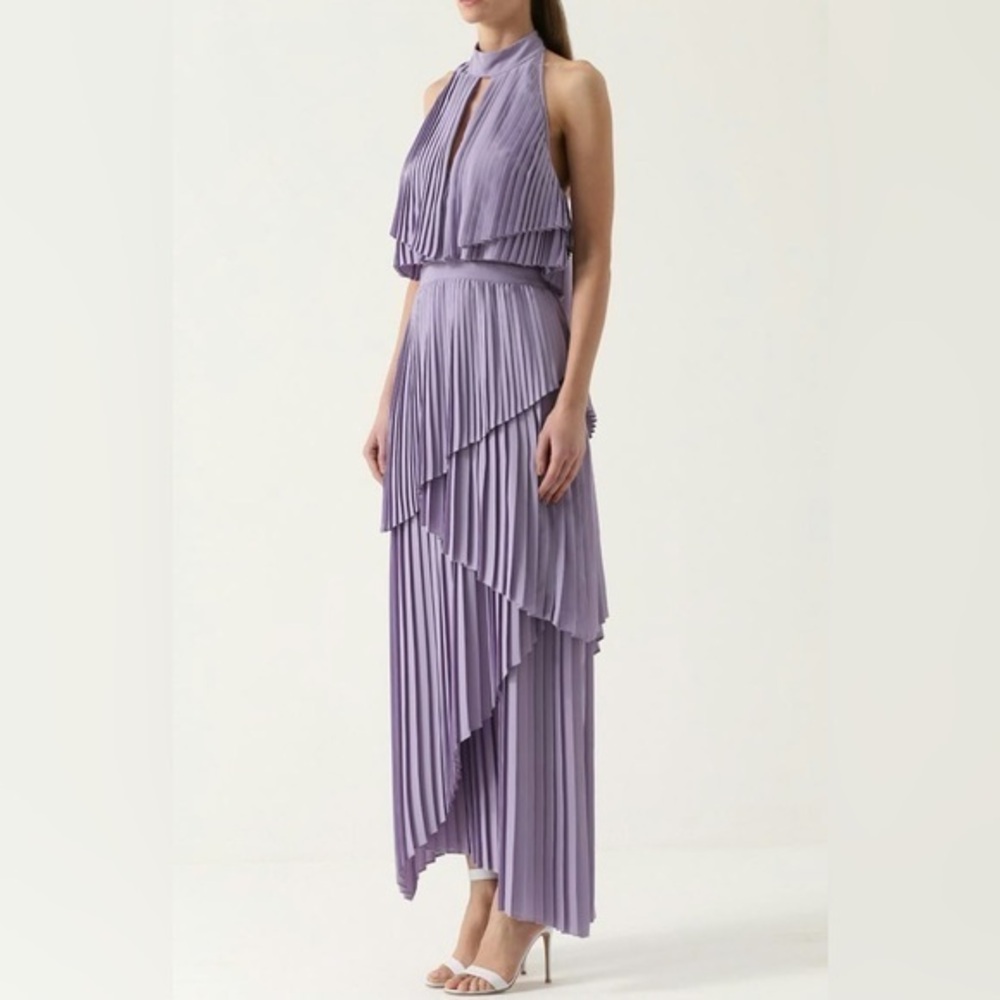 **Elie Saab** Lilac Layered Pleated Evening Gown Size 42